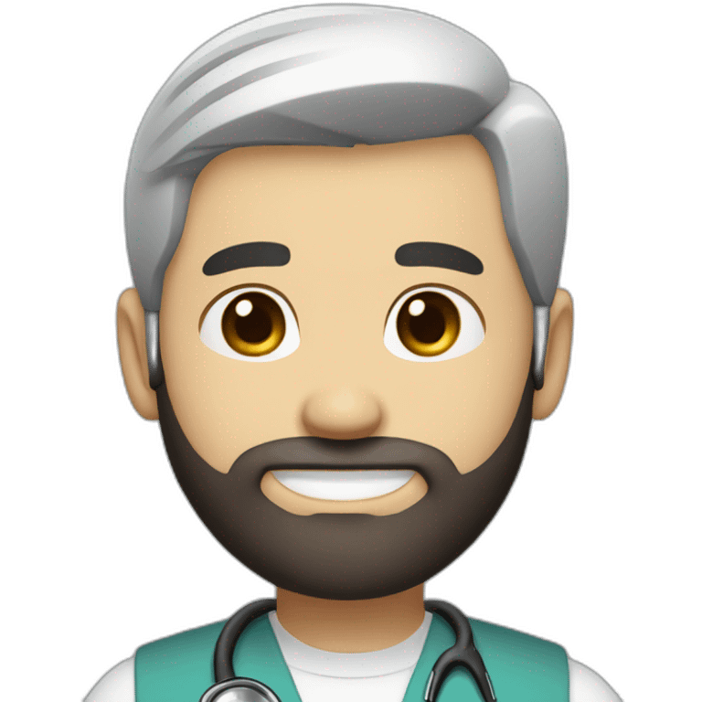 doctor brown beard smiles white skin color black hair on the head short haircut on the head emoji