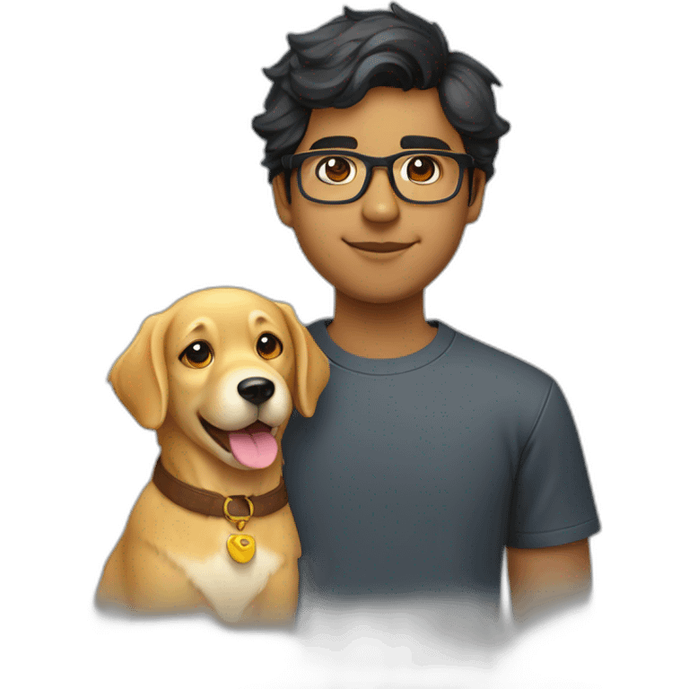 young indian developer wearing rimless glasses with golden retriever emoji