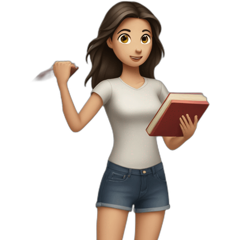 Brunette girl throwing books away emoji