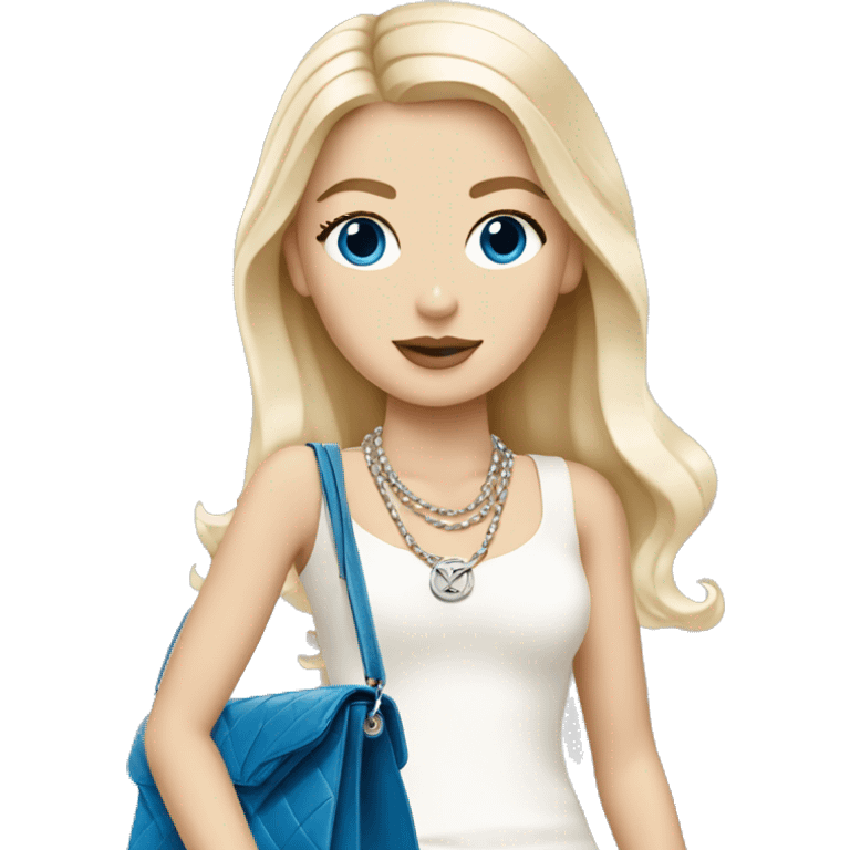 Blonde Chanel white girl with blue eyes with Birkin bag and Chanel necklace emoji