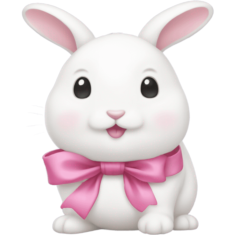 Chubby white bunny with little pink bow emoji