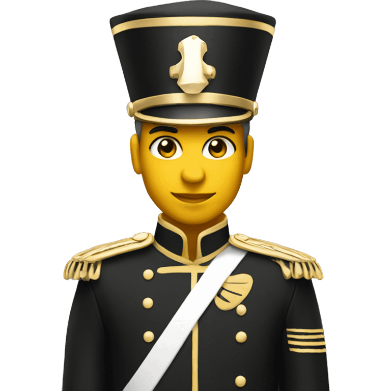 A marching band drum major in a black and gold uniform  emoji