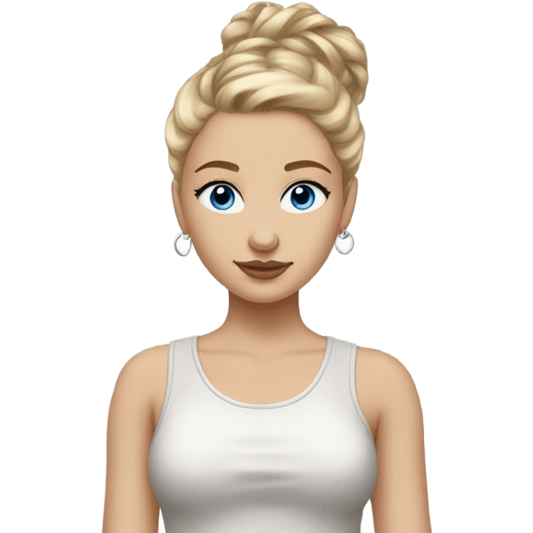 blonde girl with blue eyes, silver hoops, messy bun, clean girl, stockholm aesthetic inspired emoji