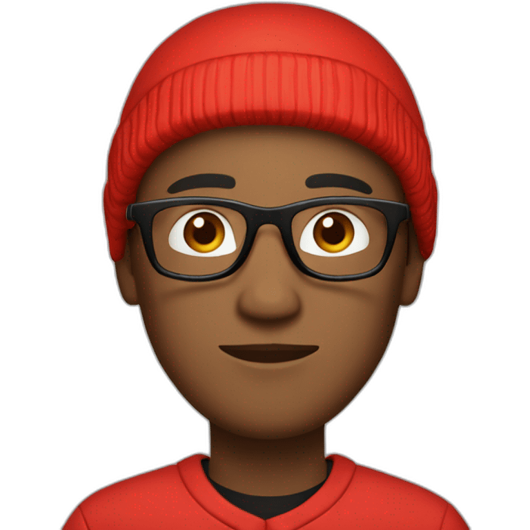 Man with red hoody, short hair and black basecap wearing black rectangular glasses emoji