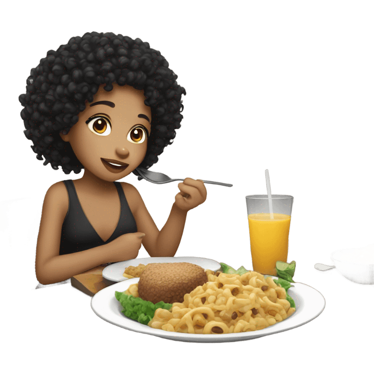 Lightskin girl with black curls eating a food emoji