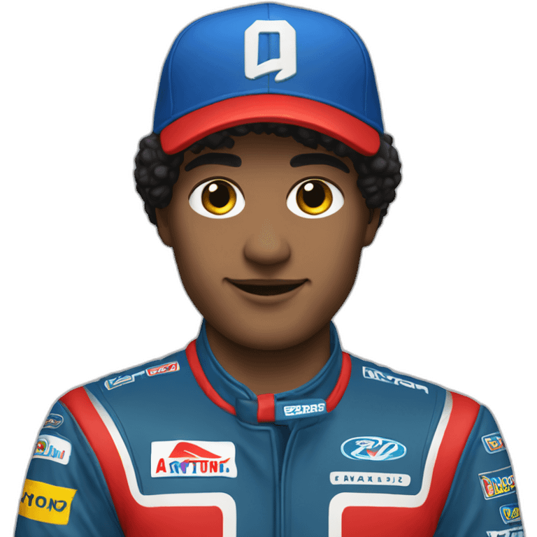 Aytron senna with a blue baseballcap and red racing suit emoji