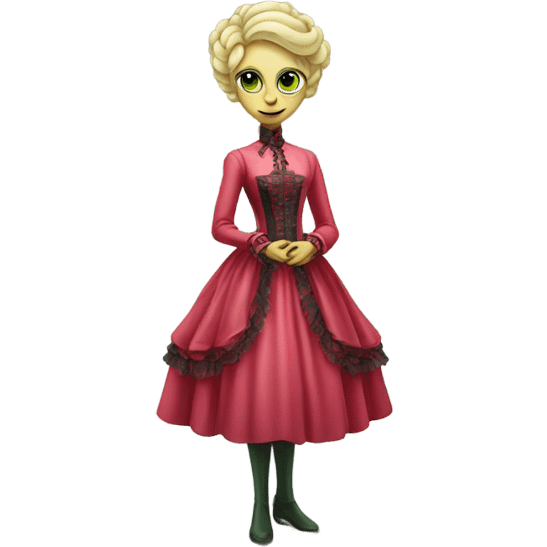 galora "green blonde alien woman"  in red pink Victorian dress elegant, full body emoji