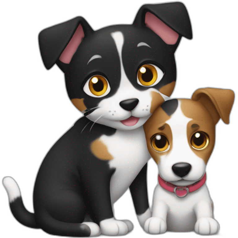 Black Tabby cat and Jack Russell dog hugging emoji