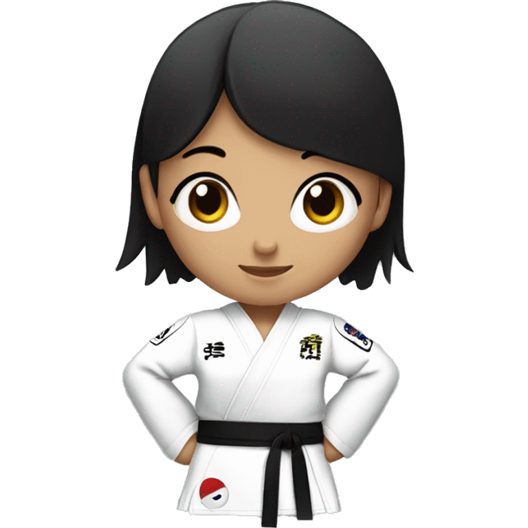 girl with black hair wearing a taekwondo dobok with white belt emoji