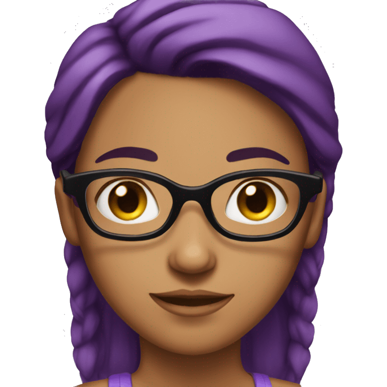 Tanned girl with purple hair , brown eyebrows and black glasses  emoji