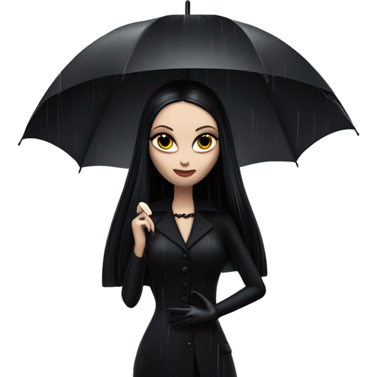 Teen Morticia Addams at a rainy funeral holding umbrella. funeral veil ,gloves,purse. Palm Beach Honey Barbie  emoji