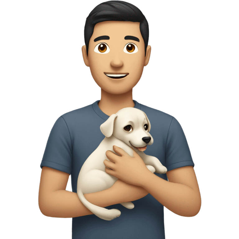 asian guy with dog in a hand emoji