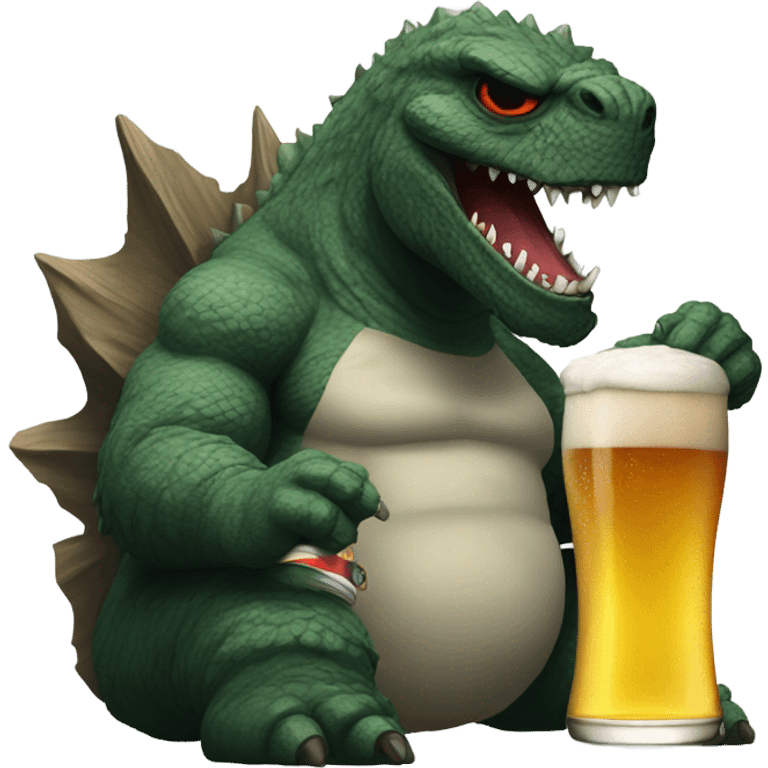 Godzilla with sunglasses drinking a beer emoji