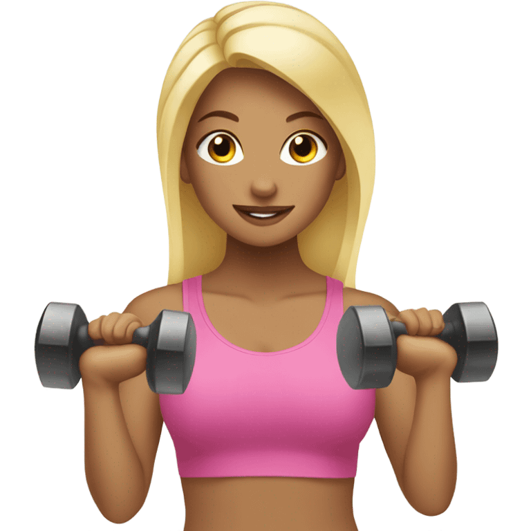 Pretty girl working out using dumbbells blonde hair emoji