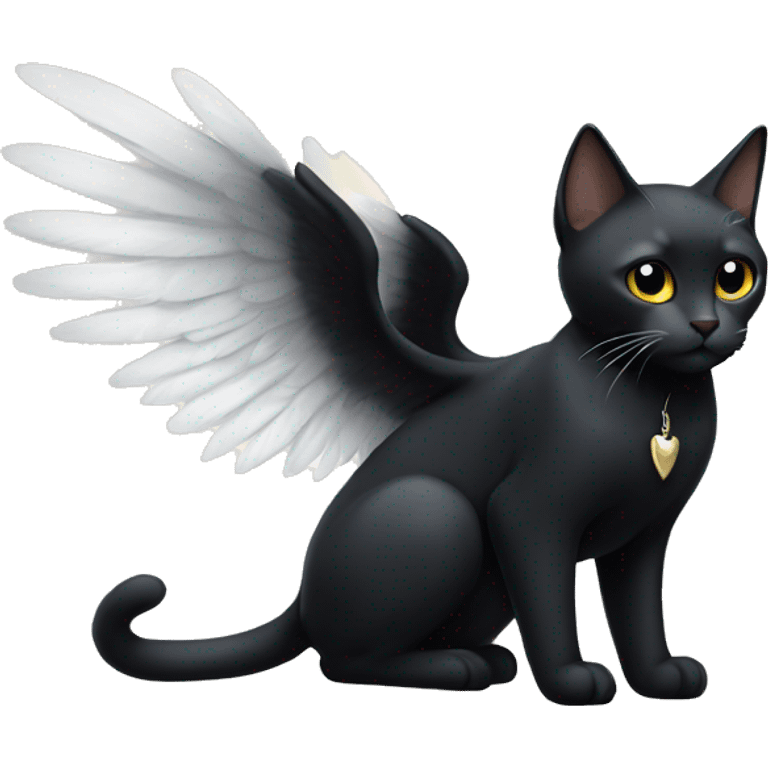 sleek Black cat with white angel wings emoji