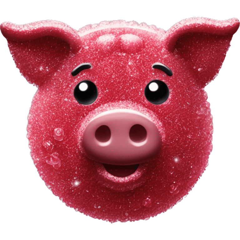 Sparkling Pig made of maroon sparkling sour candy laces andc sweets walking covered in sugar  emoji