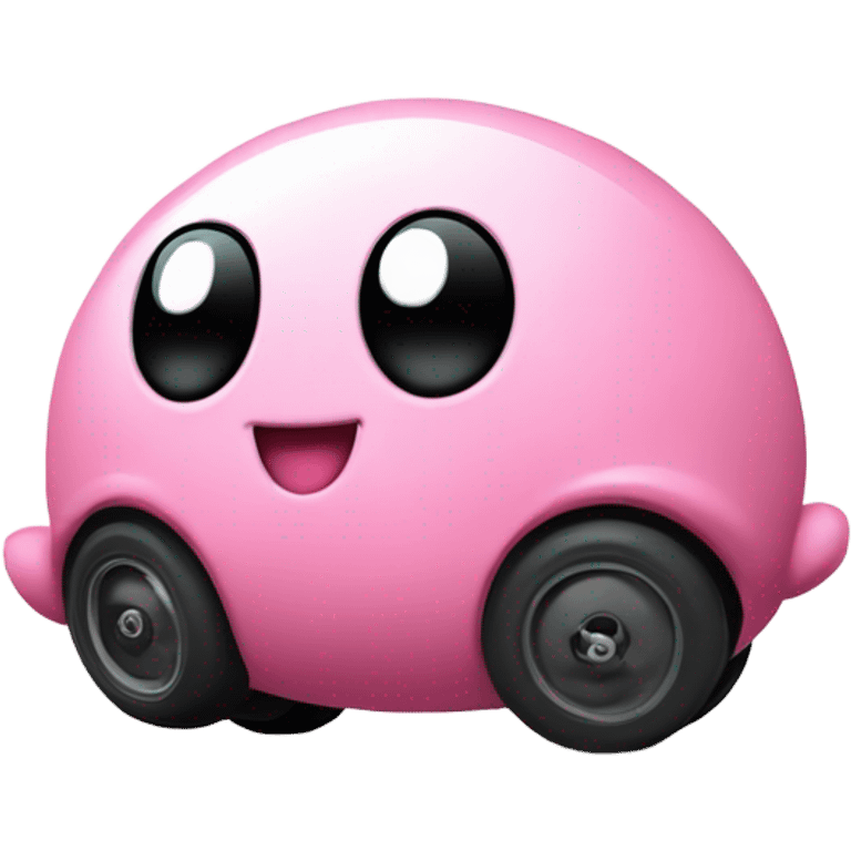 Metal cute black eyes Kirby ball driving on 4 car wheels emoji