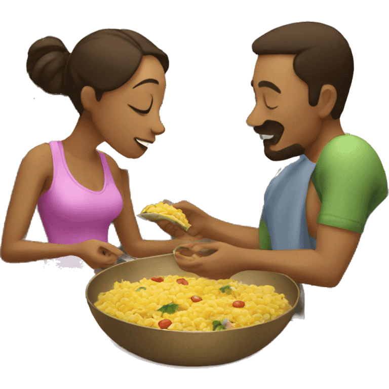 Wife feeds food husband emoji