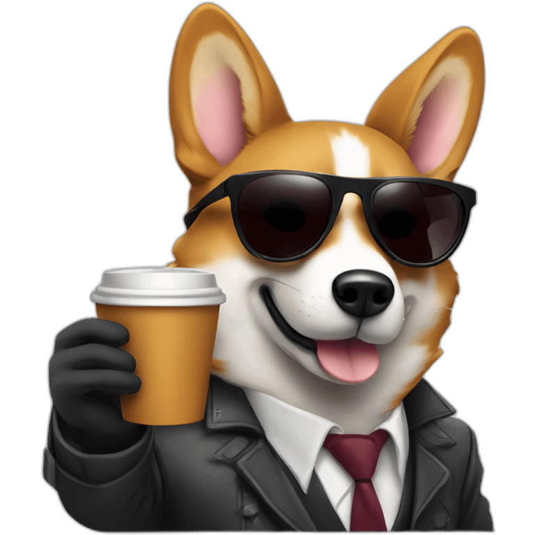 gangster corgy with a gun and sunglasses drinking coffee emoji