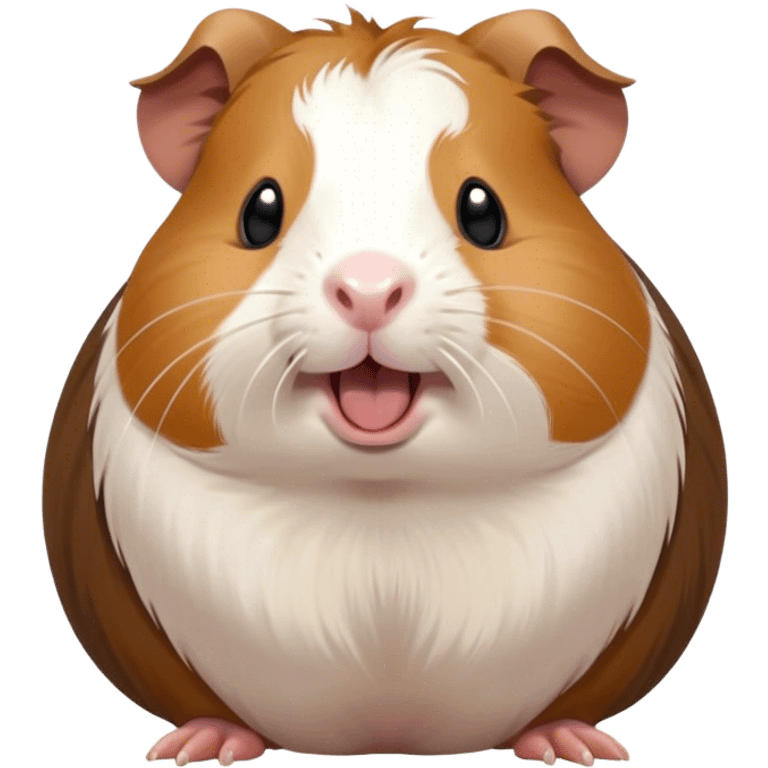 Cinematic Cute Yawning Brown and White Banded Guinea Pig Portrait Emoji, Head tilted slightly with a dramatic, wide-open yawn, revealing a soft, banded fur of brown and white with tiny, droopy ears, round dark eyes barely open in drowsy contentment, Simplified yet irresistibly adorable features, highly detailed, glowing with a soft, cozy glow, high shine, relaxed yet expressive, stylized with a touch of whimsy, bright and endearing, soft glowing outline, capturing the essence of a sleepy yet affectionate guinea pig, so drowsy it feels like it could stretch out of the screen and curl up for a nap! emoji