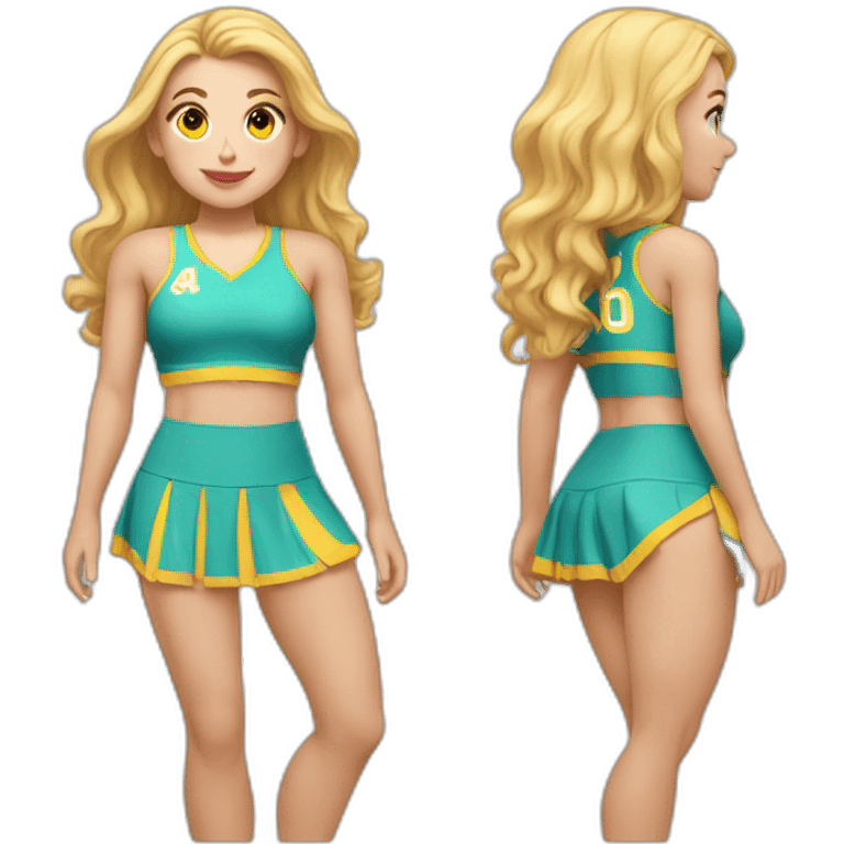 Full body Caucasian curvy cheerleader back and front views emoji