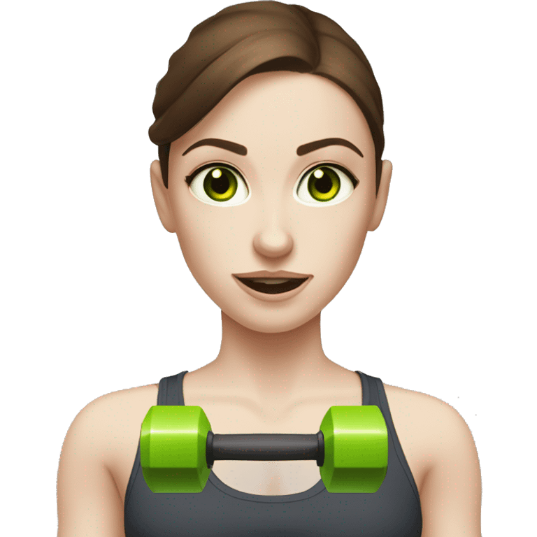 fitness girl with Brown Hair, Green Eyes, Pale Skin an  dumbbels emoji