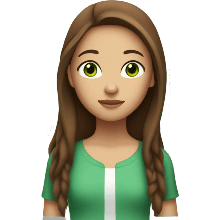 Girl with long brown hair green eyes with a palimono horse with white streak on face emoji