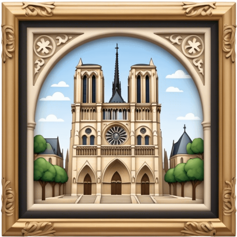 Cinematic Realistic Notre-Dame Cathedral Landmark Emoji, showcasing the Gothic splendor of the cathedral rendered with detailed stone carvings and majestic, soft lighting. emoji