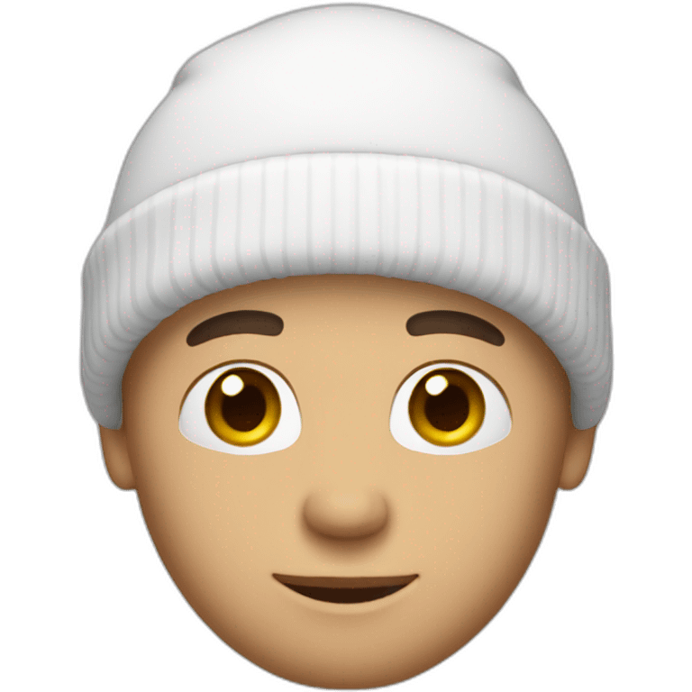 white male, wearing a white beanie showing how full he is emoji