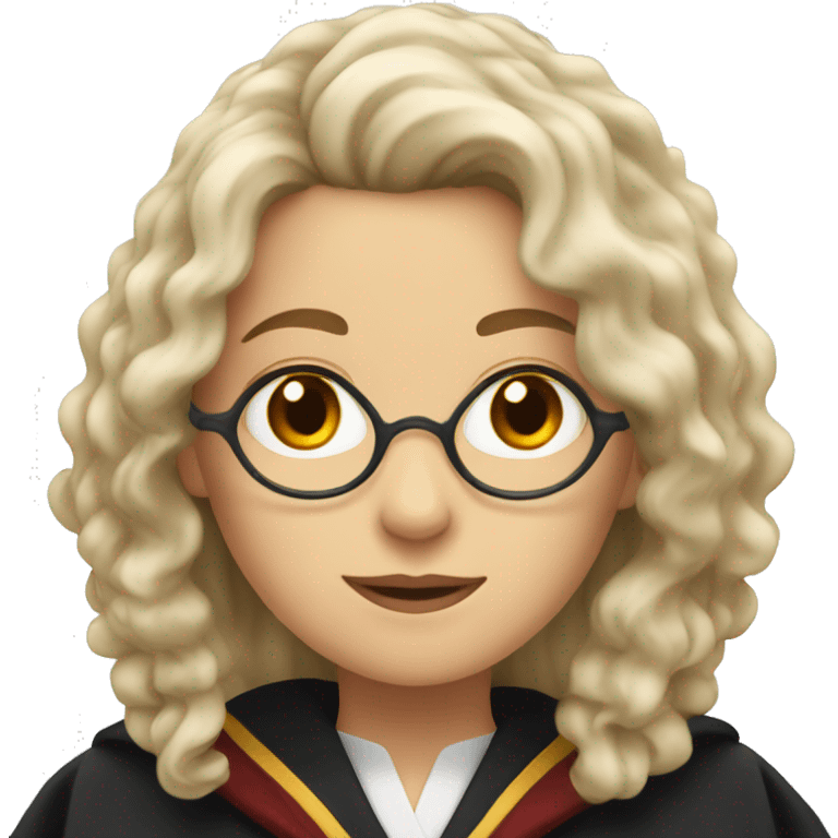 white woman with wavy hair and hogwarts robes emoji