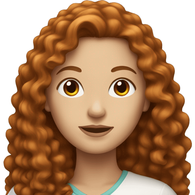 white woman with long, reddish brown curly hair emoji