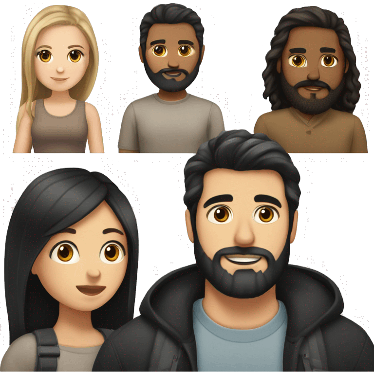 White Girl with sholder length black hair kissing tan guy with brown hair with a beard  emoji