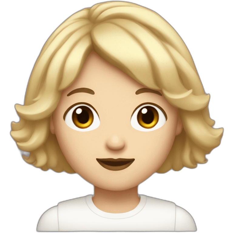 face of nonbinary white person with dark blonde bob and bangs emoji