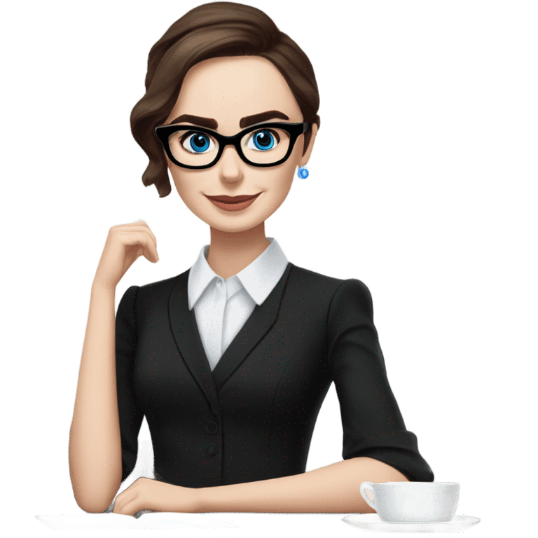 Lily collins blue eyes wearing glasses in a business meeting black dress emoji