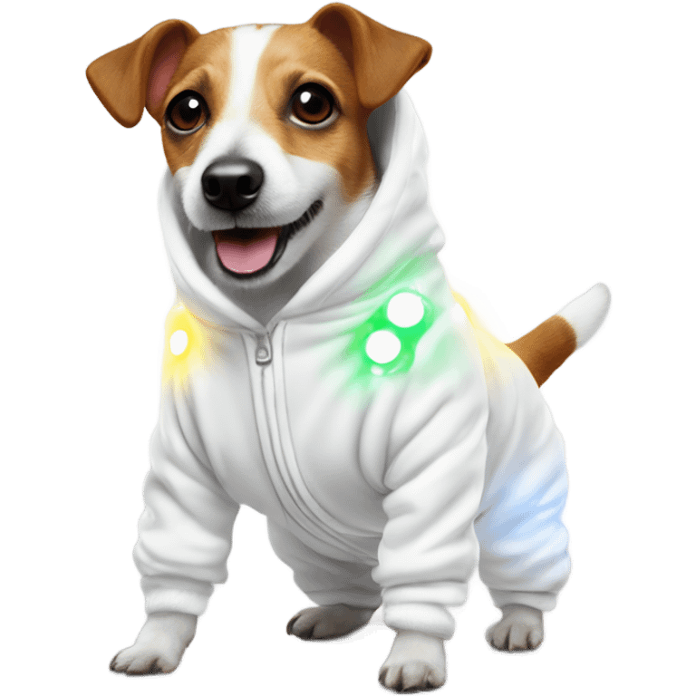 Jack Russel terrier in light up led onesie emoji