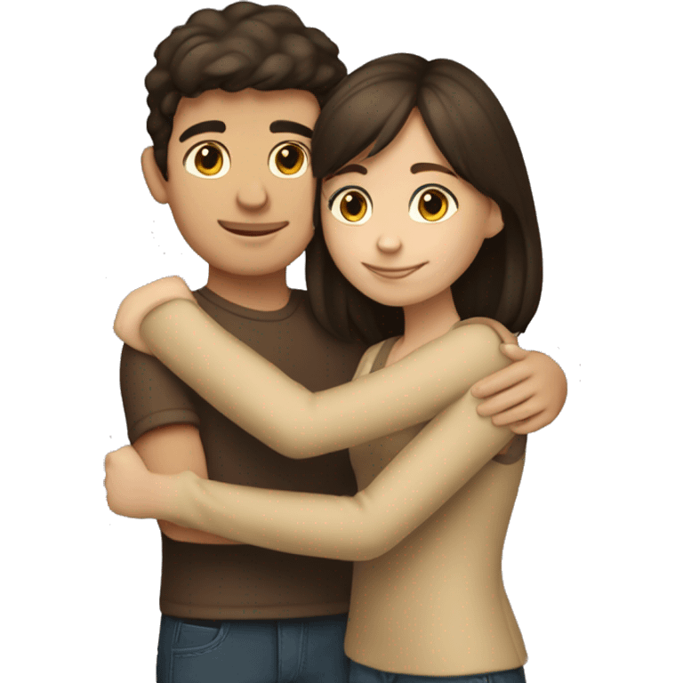 brunette girl hugging brunette boy  emoji