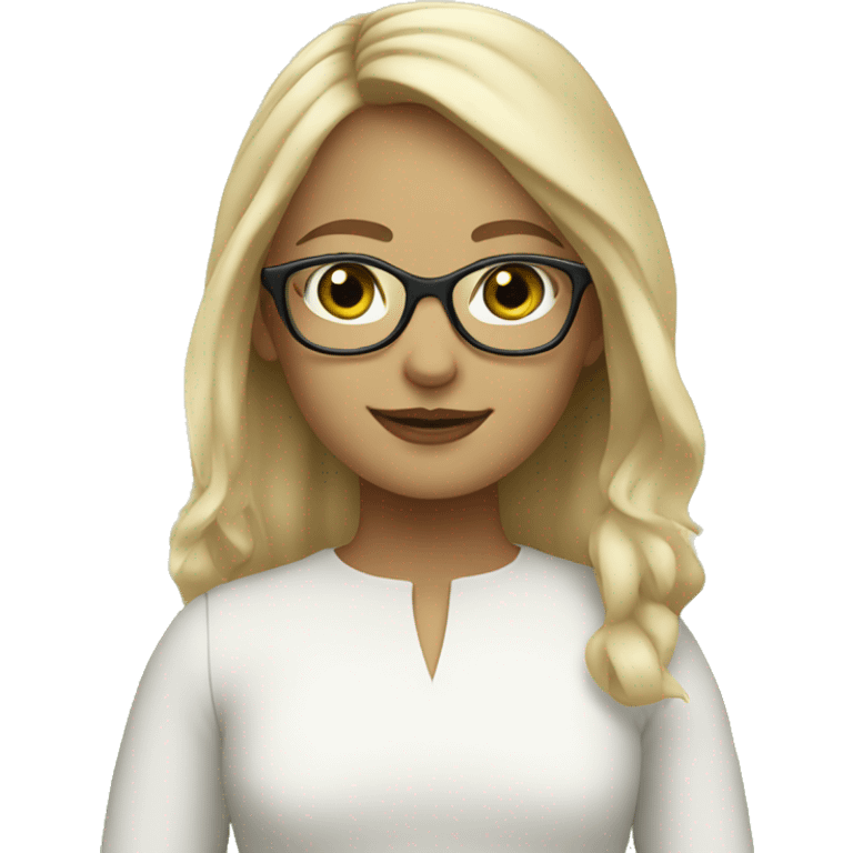 girl with blonde hair and glasses green eyes in a park with white dress emoji