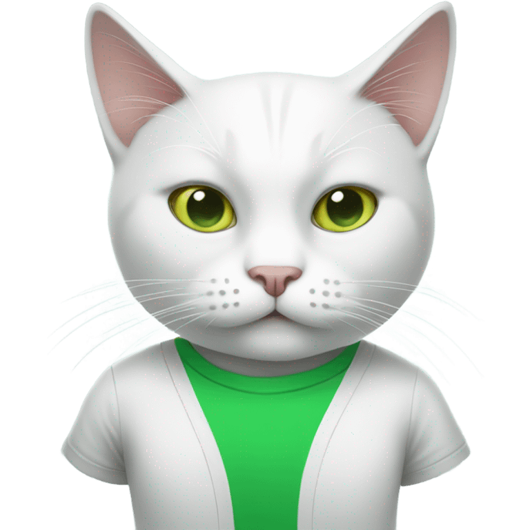 a white cat manager in green t-shirt emoji