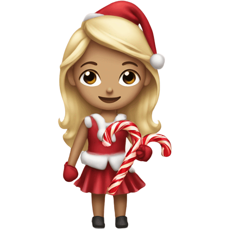 Blonde haired girl holding candy cane emoji