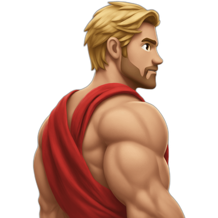 muscular man in red bandana turning facing away from the viewer turning his head back to face the viewer,torso emoji