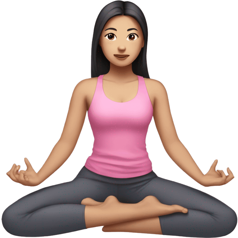 Asian girl doing yoga in pink clothes, long dark hair, light skin, dark eyes emoji