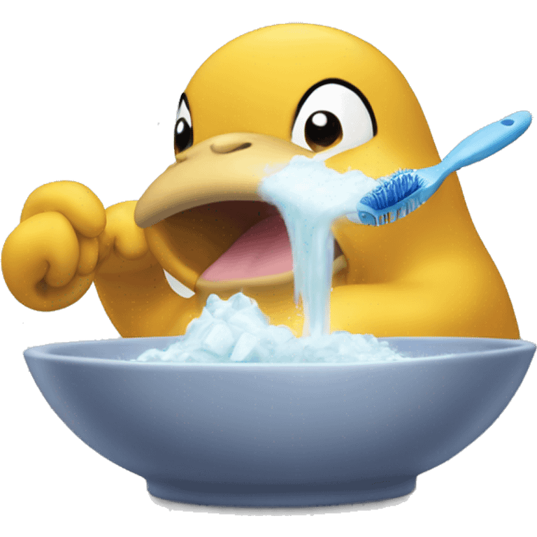 Psyduck brushing his teeth emoji