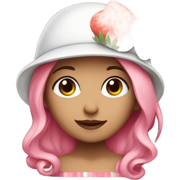 white girl, pink hair, strawberry hat emoji