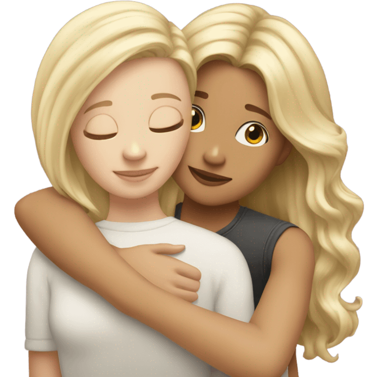 Blonde girl hugging blonde haired girl with blonde highlights emoji