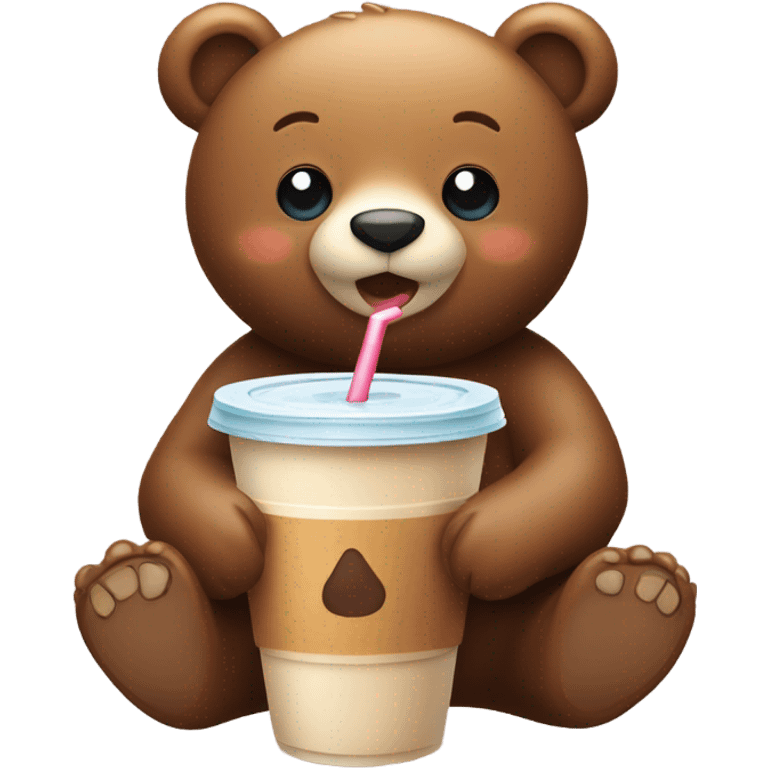 Cute Bear drinking iced coffee emoji