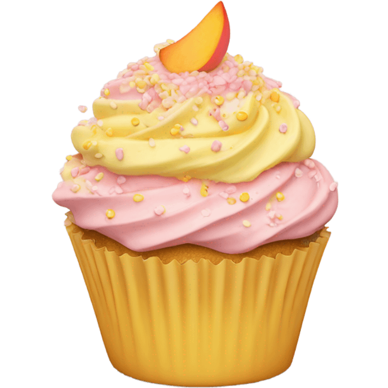 realistic cupcake with light pink frosting and light yellow cupcake wrapper and peach sprinkles and yellow sugar sprinkles… no fruit on top of cupcake emoji