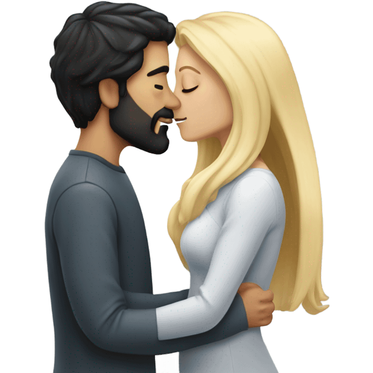 White man black hair and beard kissing white woman blonde long hair  emoji