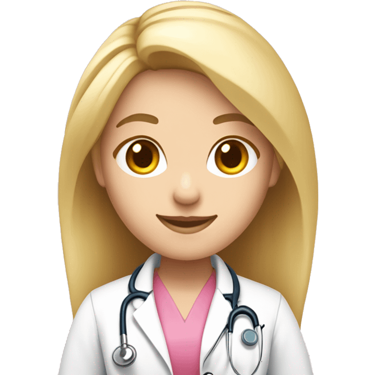 Long blonde hair female doctor in pink undershirt white coat over pink stethoscope  emoji