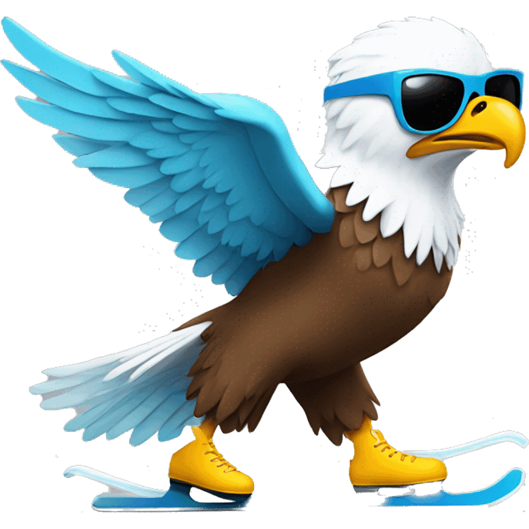 an ice skating eagle with sun glasses emoji