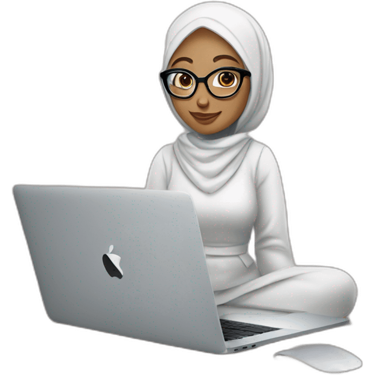 white Hijab girl with glasses in front of MacBook 💻  emoji